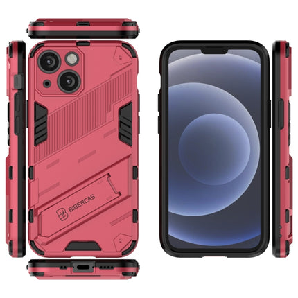 Punk Armor 2 in 1 PC + TPU Phone Case with Invisible Holder For iPhone 13 mini(Light Red)-garmade.com