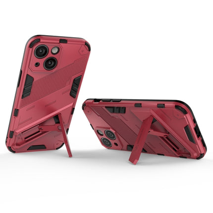 Punk Armor 2 in 1 PC + TPU Phone Case with Invisible Holder For iPhone 13 mini(Light Red)-garmade.com