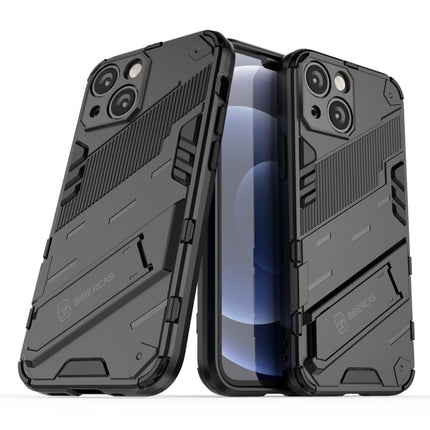 Punk Armor 2 in 1 PC + TPU Phone Case with Invisible Holder For iPhone 13(Black)-garmade.com