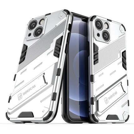 Punk Armor 2 in 1 PC + TPU Phone Case with Invisible Holder For iPhone 13(White)-garmade.com