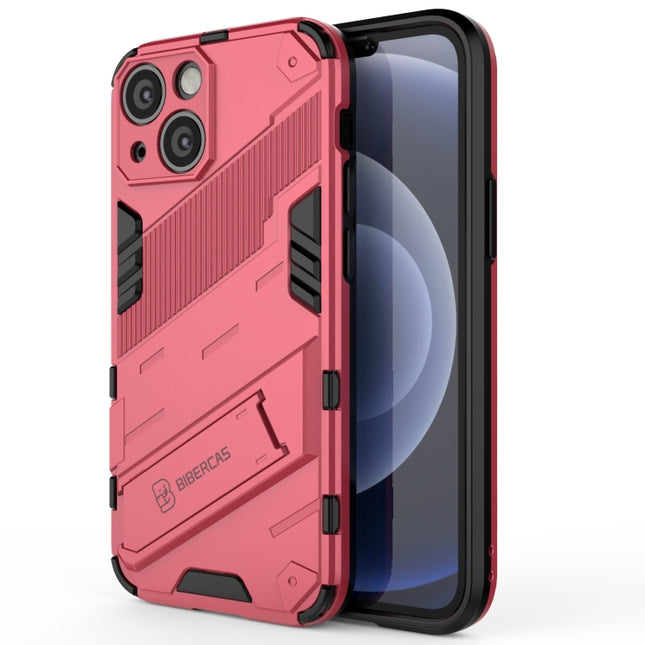 Punk Armor 2 in 1 PC + TPU Phone Case with Invisible Holder For iPhone 13(Light Red)-garmade.com