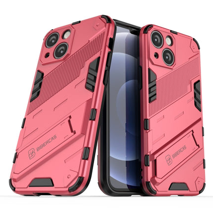 Punk Armor 2 in 1 PC + TPU Phone Case with Invisible Holder For iPhone 13(Light Red)-garmade.com