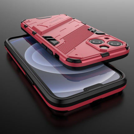 Punk Armor 2 in 1 PC + TPU Phone Case with Invisible Holder For iPhone 13(Light Red)-garmade.com