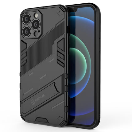 Punk Armor 2 in 1 PC + TPU Phone Case with Invisible Holder For iPhone 13 Pro(Black)-garmade.com