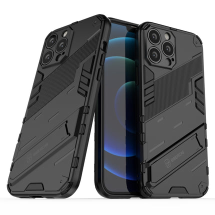 Punk Armor 2 in 1 PC + TPU Phone Case with Invisible Holder For iPhone 13 Pro(Black)-garmade.com