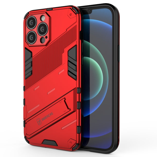 Punk Armor 2 in 1 PC + TPU Phone Case with Invisible Holder For iPhone 13 Pro(Red)-garmade.com