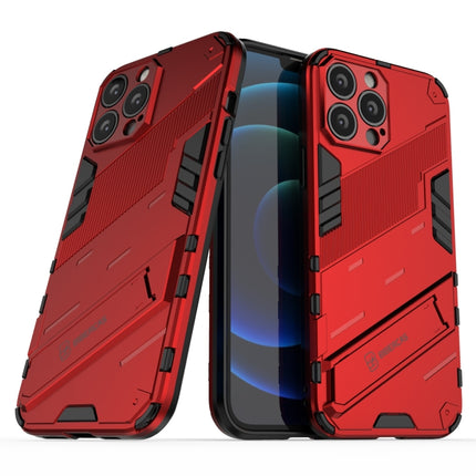 Punk Armor 2 in 1 PC + TPU Phone Case with Invisible Holder For iPhone 13 Pro(Red)-garmade.com