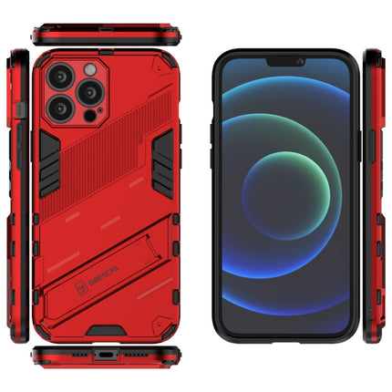 Punk Armor 2 in 1 PC + TPU Phone Case with Invisible Holder For iPhone 13 Pro(Red)-garmade.com