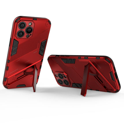 Punk Armor 2 in 1 PC + TPU Phone Case with Invisible Holder For iPhone 13 Pro(Red)-garmade.com