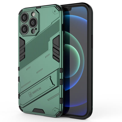 Punk Armor 2 in 1 PC + TPU Phone Case with Invisible Holder For iPhone 13 Pro(Green)-garmade.com