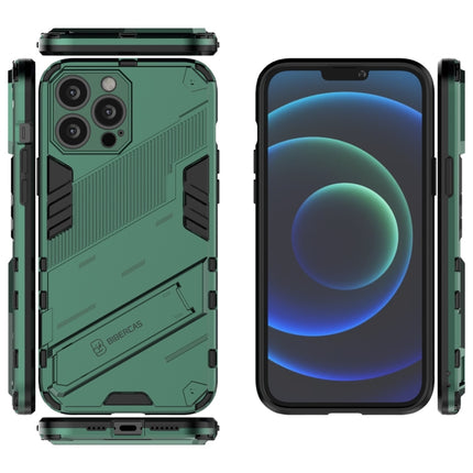 Punk Armor 2 in 1 PC + TPU Phone Case with Invisible Holder For iPhone 13 Pro(Green)-garmade.com