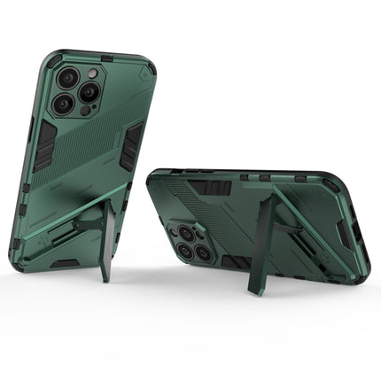 Punk Armor 2 in 1 PC + TPU Phone Case with Invisible Holder For iPhone 13 Pro(Green)-garmade.com