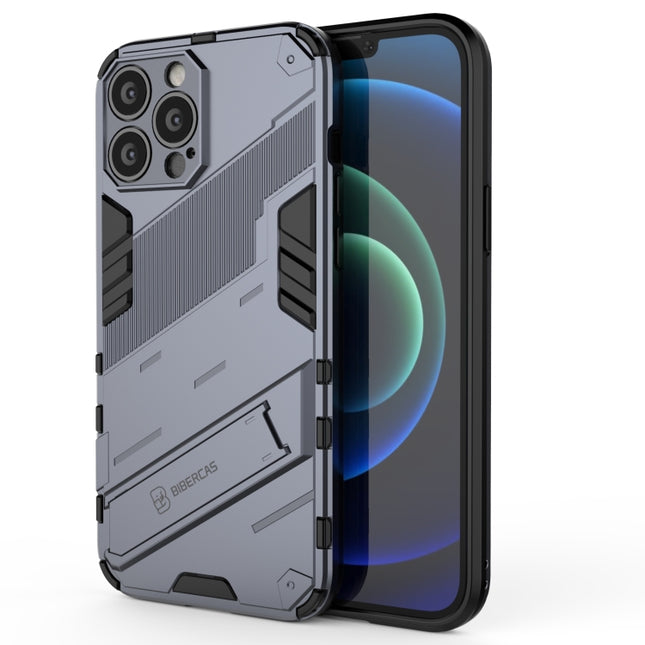 Punk Armor 2 in 1 PC + TPU Phone Case with Invisible Holder For iPhone 13 Pro(Grey)-garmade.com