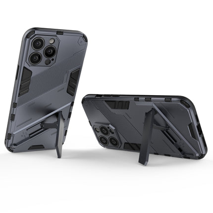Punk Armor 2 in 1 PC + TPU Phone Case with Invisible Holder For iPhone 13 Pro(Grey)-garmade.com