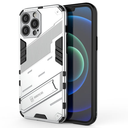 Punk Armor 2 in 1 PC + TPU Phone Case with Invisible Holder For iPhone 13 Pro(White)-garmade.com