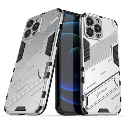 Punk Armor 2 in 1 PC + TPU Phone Case with Invisible Holder For iPhone 13 Pro(White)-garmade.com