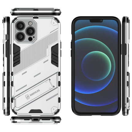 Punk Armor 2 in 1 PC + TPU Phone Case with Invisible Holder For iPhone 13 Pro(White)-garmade.com