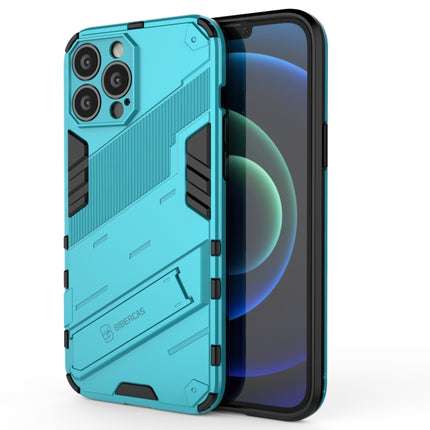 Punk Armor 2 in 1 PC + TPU Phone Case with Invisible Holder For iPhone 13 Pro(Blue)-garmade.com