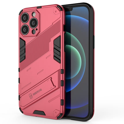 Punk Armor 2 in 1 PC + TPU Phone Case with Invisible Holder For iPhone 13 Pro(Light Red)-garmade.com