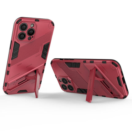 Punk Armor 2 in 1 PC + TPU Phone Case with Invisible Holder For iPhone 13 Pro(Light Red)-garmade.com