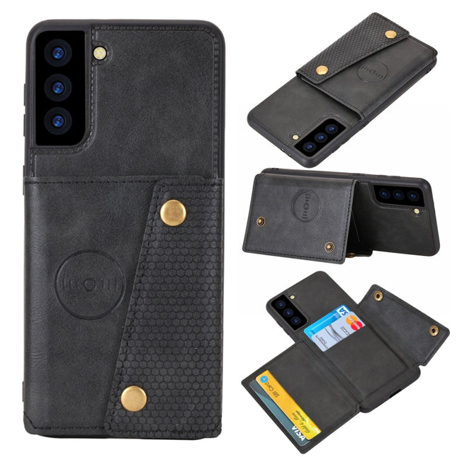 For Samsung Galaxy S22 5G Double Buckle PU + TPU Magnetic Phone Case(Black)-garmade.com