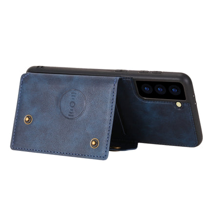 For Samsung Galaxy S22 5G Double Buckle PU + TPU Magnetic Phone Case(Blue)-garmade.com