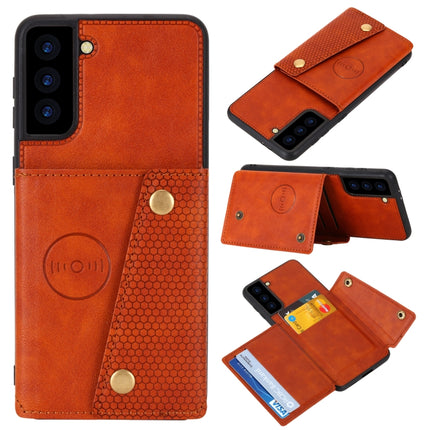 For Samsung Galaxy S22 5G Double Buckle PU + TPU Magnetic Phone Case(Brown)-garmade.com