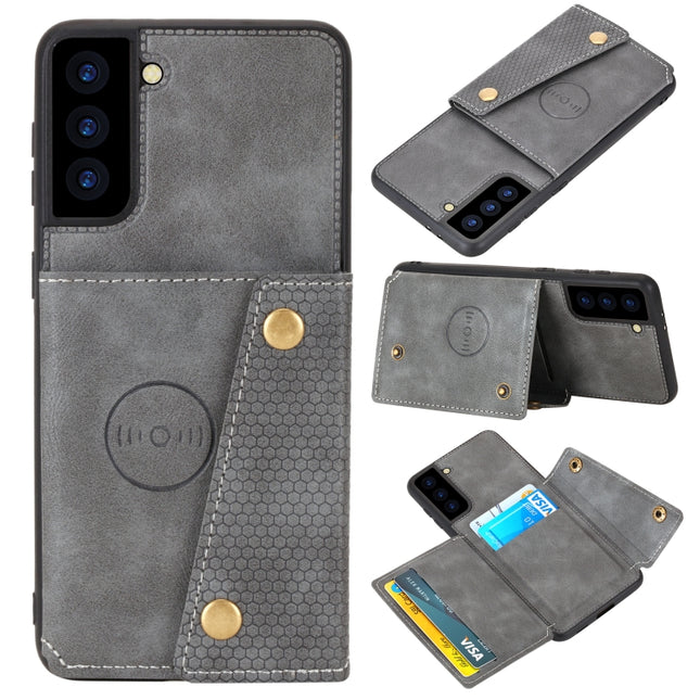 For Samsung Galaxy S22+ 5G Double Buckle PU + TPU Magnetic Phone Case(Grey)-garmade.com