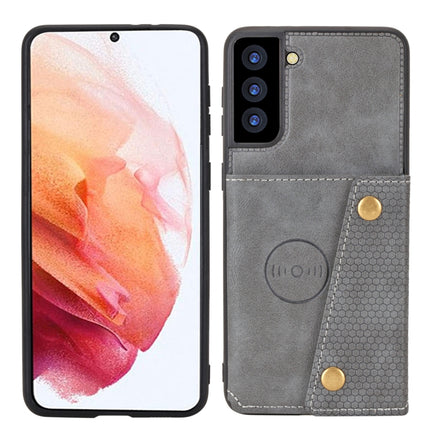 For Samsung Galaxy S22+ 5G Double Buckle PU + TPU Magnetic Phone Case(Grey)-garmade.com