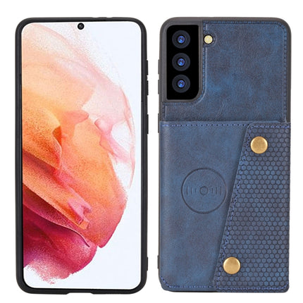 For Samsung Galaxy S22+ 5G Double Buckle PU + TPU Magnetic Phone Case(Blue)-garmade.com