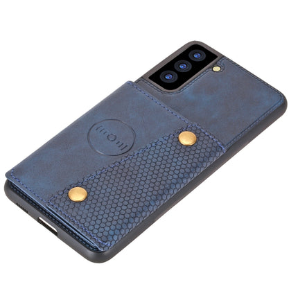 For Samsung Galaxy S22+ 5G Double Buckle PU + TPU Magnetic Phone Case(Blue)-garmade.com