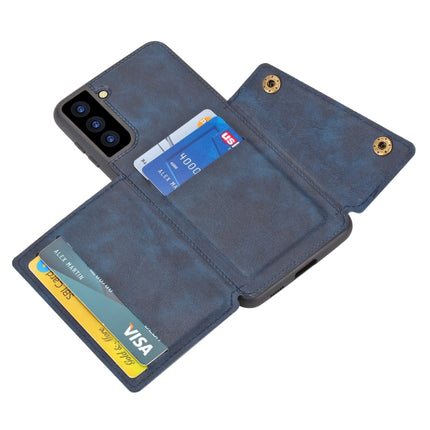 For Samsung Galaxy S22+ 5G Double Buckle PU + TPU Magnetic Phone Case(Blue)-garmade.com