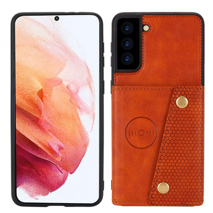 For Samsung Galaxy S22+ 5G Double Buckle PU + TPU Magnetic Phone Case(Brown)-garmade.com