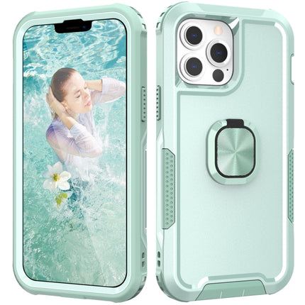 3 in 1 PC + TPU Phone Case with Ring Holder For iPhone 13 Pro(Mint Green)-garmade.com