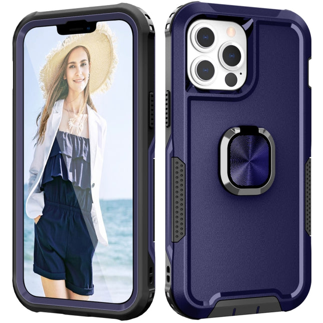 3 in 1 PC + TPU Phone Case with Ring Holder For iPhone 13 Pro(Navy Blue)-garmade.com
