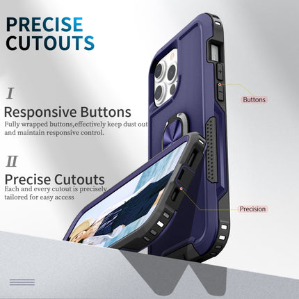 3 in 1 PC + TPU Phone Case with Ring Holder For iPhone 13 Pro(Navy Blue)-garmade.com