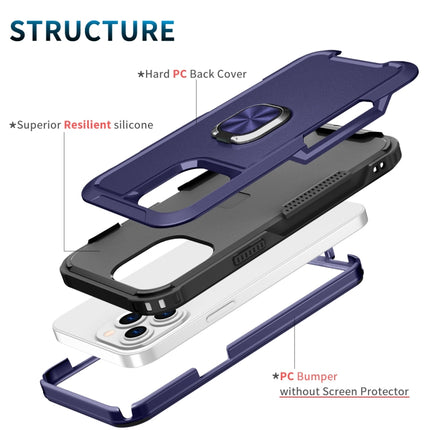 3 in 1 PC + TPU Phone Case with Ring Holder For iPhone 13 Pro(Navy Blue)-garmade.com