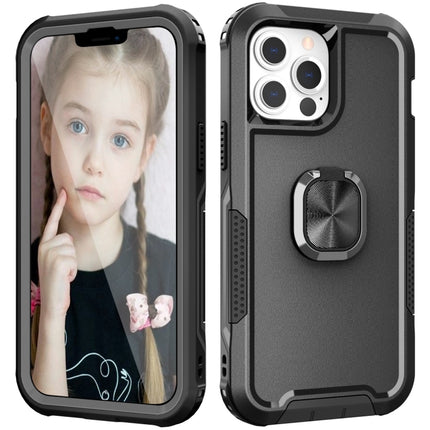 3 in 1 PC + TPU Phone Case with Ring Holder For iPhone 13 Pro(Black)-garmade.com