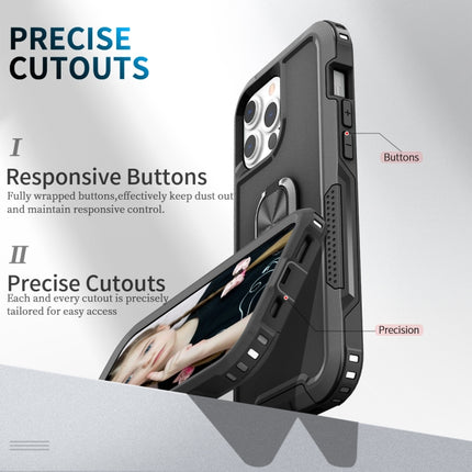 3 in 1 PC + TPU Phone Case with Ring Holder For iPhone 13 Pro(Black)-garmade.com