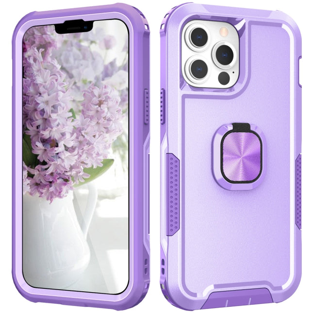 3 in 1 PC + TPU Phone Case with Ring Holder For iPhone 13 Pro(Purple)-garmade.com
