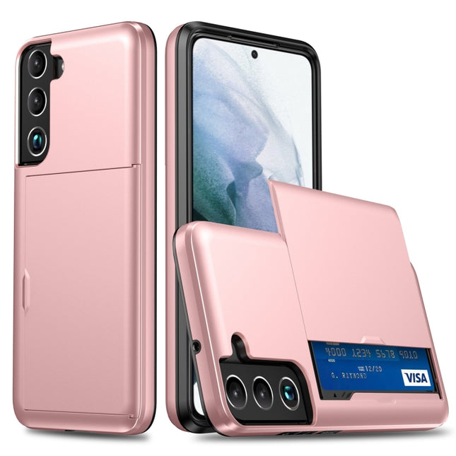 For Samsung Galaxy S22 5G Shockproof Armor Phone Case with Card Slot(Rose Gold)-garmade.com
