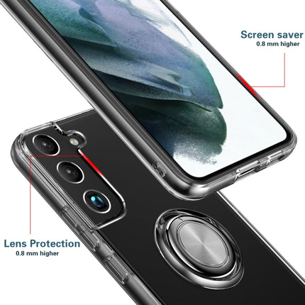 For Samsung Galaxy S22+ 5G Shockproof Matte Transparent TPU Phone Case with Ring Holder(Transparent Black)-garmade.com
