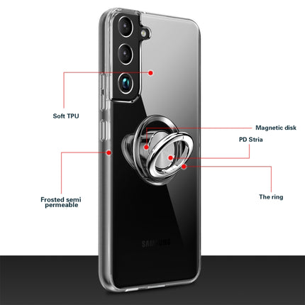 For Samsung Galaxy S22+ 5G Shockproof Matte Transparent TPU Phone Case with Ring Holder(Transparent)-garmade.com