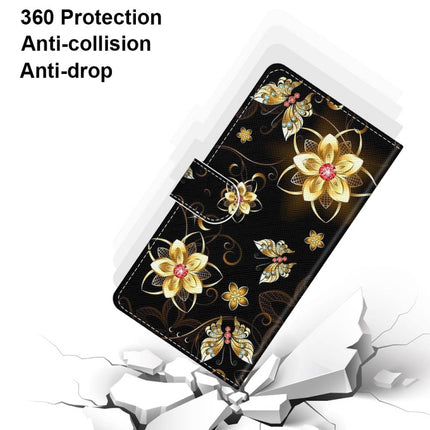 For Samsung Galaxy S22 5G Coloured Drawing Cross Texture Horizontal Flip Leather Phone Case with Holder & Card Slots & Wallet & Lanyard(Gold Diamond Butterfly)-garmade.com