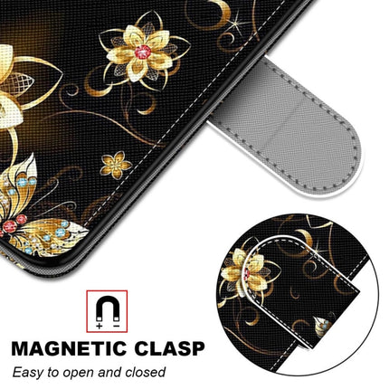 For Samsung Galaxy S22 5G Coloured Drawing Cross Texture Horizontal Flip Leather Phone Case with Holder & Card Slots & Wallet & Lanyard(Gold Diamond Butterfly)-garmade.com