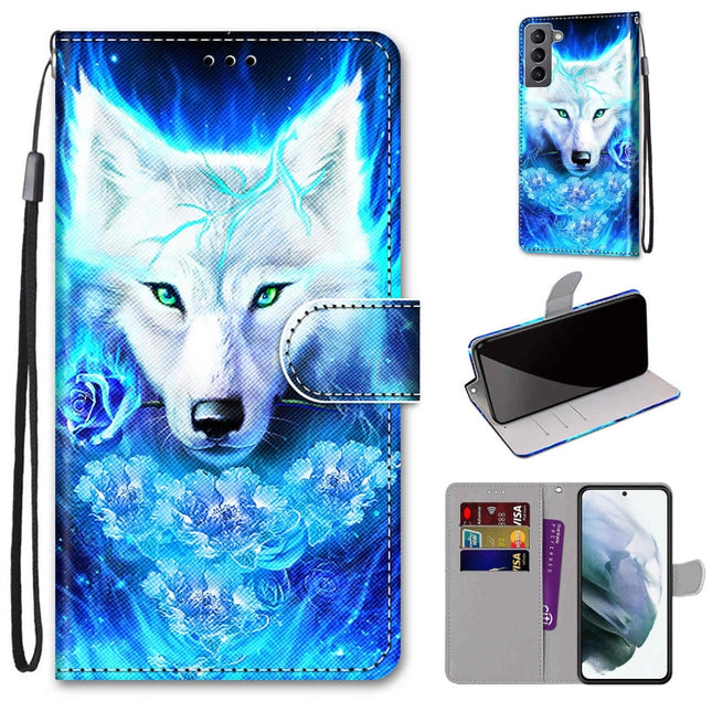 For Samsung Galaxy S22 5G Coloured Drawing Cross Texture Horizontal Flip Leather Phone Case with Holder & Card Slots & Wallet & Lanyard(Dick Rose Wolf)-garmade.com