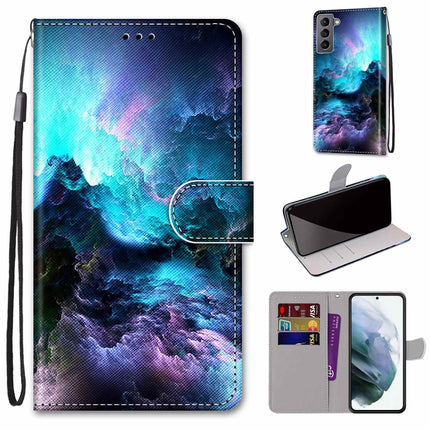 For Samsung Galaxy S22 5G Coloured Drawing Cross Texture Horizontal Flip Leather Phone Case with Holder & Card Slots & Wallet & Lanyard(Colorful Clouds)-garmade.com