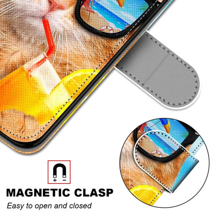 For Samsung Galaxy S22+ 5G Coloured Drawing Cross Texture Horizontal Flip Leather Phone Case with Holder & Card Slots & Wallet & Lanyard(Cat Drinking Soda)-garmade.com