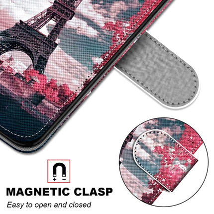 For Samsung Galaxy S22+ 5G Coloured Drawing Cross Texture Horizontal Flip Leather Phone Case with Holder & Card Slots & Wallet & Lanyard(Pink Flower Tower Bridge)-garmade.com