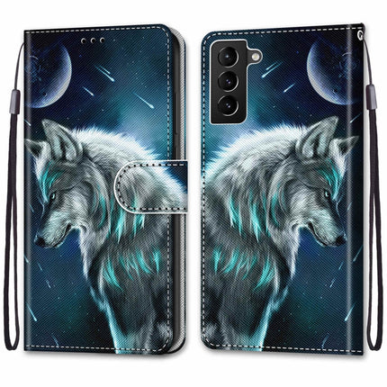 For Samsung Galaxy S22+ 5G Coloured Drawing Cross Texture Horizontal Flip Leather Phone Case with Holder & Card Slots & Wallet & Lanyard(Pensive Wolf)-garmade.com